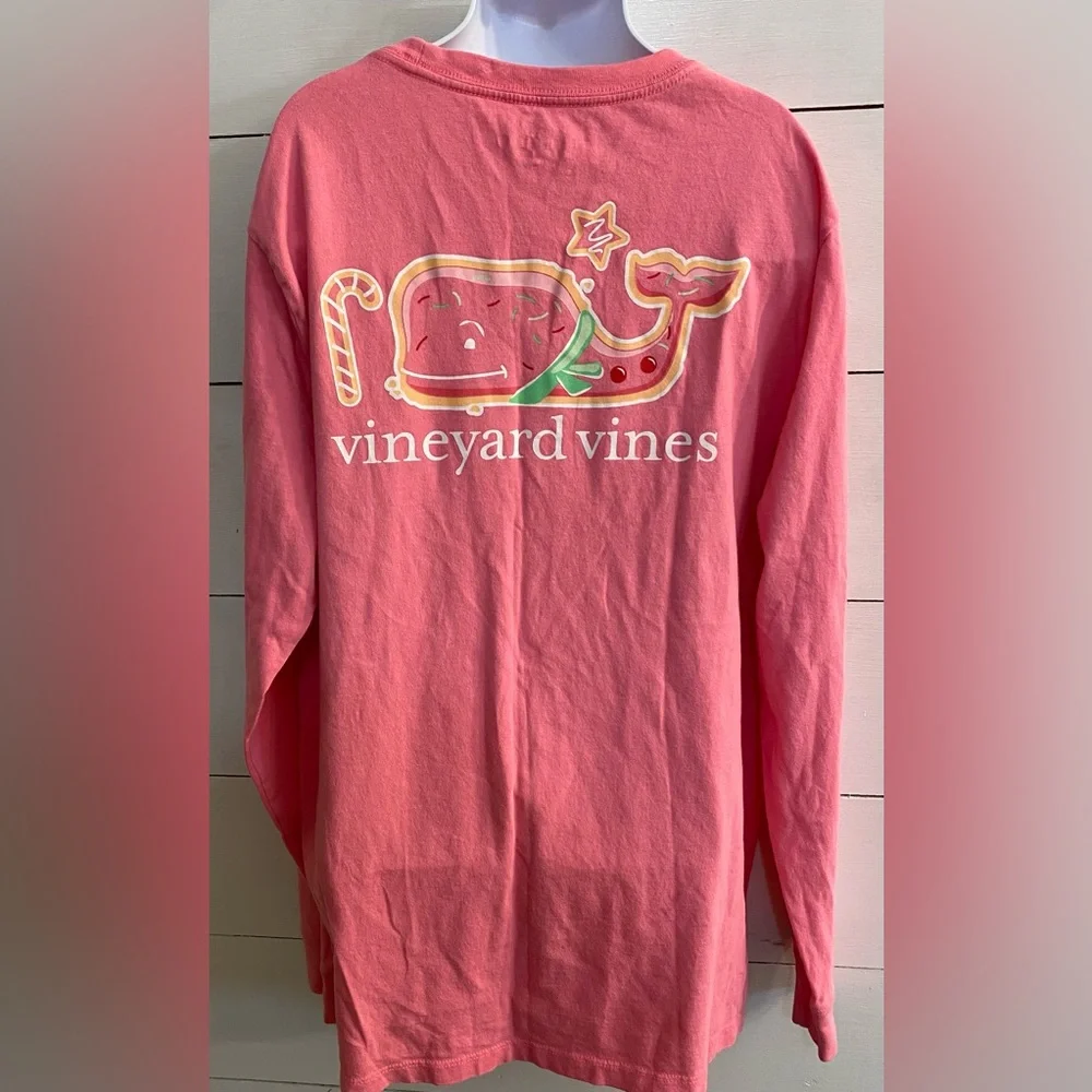 Vineyard Vines Girls’ Sz L (16) Cutty Pink‎ Cookie Whale Long Sleeve Pocket Tee